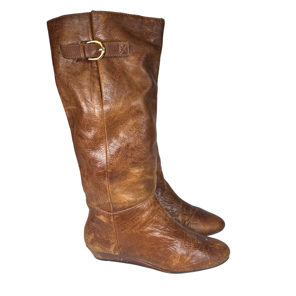 Steven Steve Madden Intyce Boots Brown Leather Wedge Tall Riding Boho Women 7.5M
